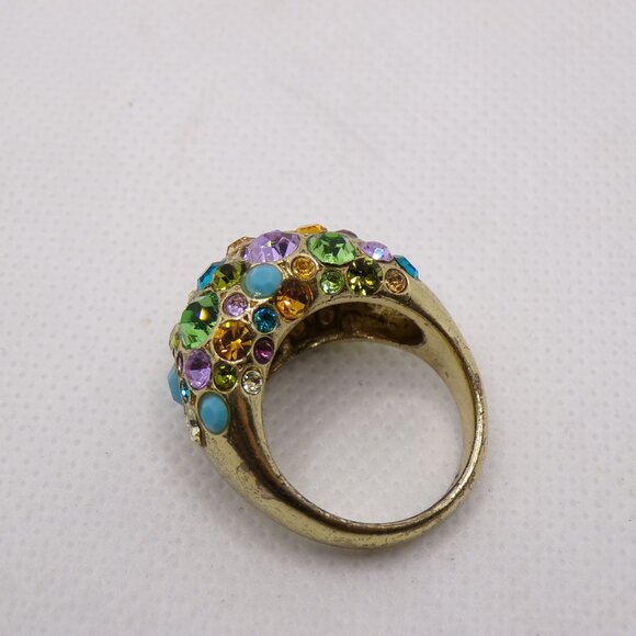 Fossil Brand Gold Tone Colorful Rhinestone Dome Ring Size 8 - Picture 4 of 9